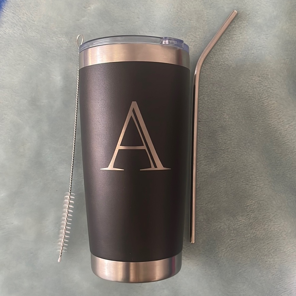 20 oz Stainless steel insulated tumbler cup with letter A initial - Picture 1 of 3